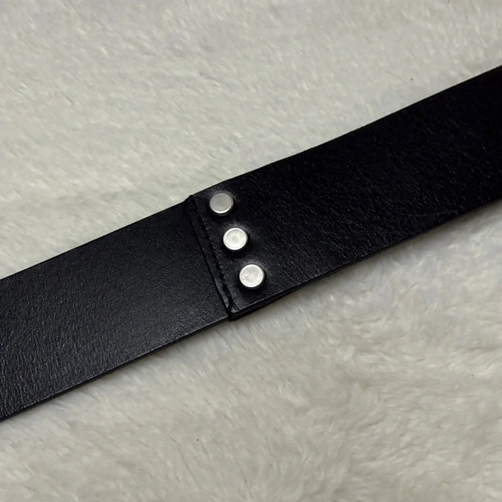 AllSaints Women’s Geometric Silver Studded Black Leather Belt - Sz Large, NWT